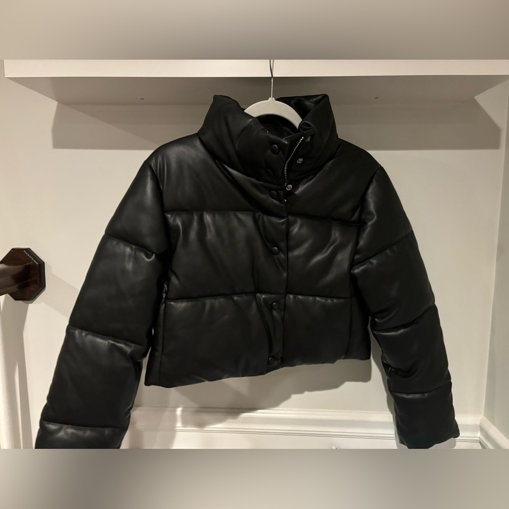 Mango Leather Puffer Jacket